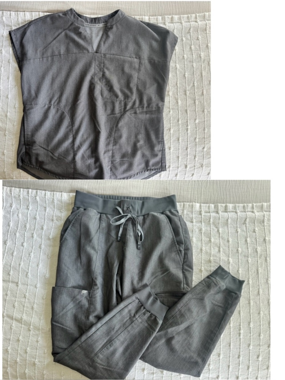 SET Fabletics scrubs Evolve Oversized Scrub Top XS Heather gray Petite Joggers